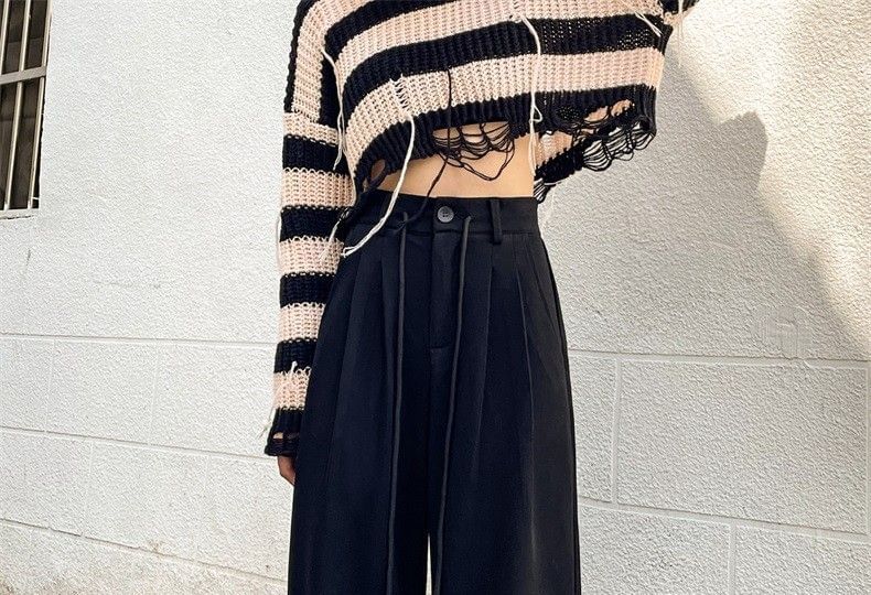 Horrysonie - High Rise Plain Inverted Pleated Wide Leg Pants