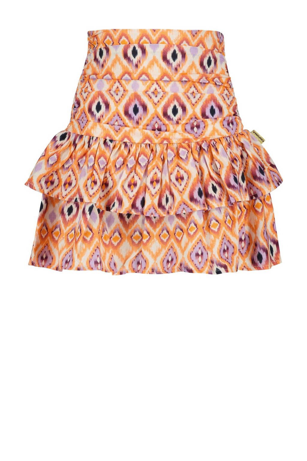 Vingino rok QARRY met all over print en ruches oranje/lila/wit