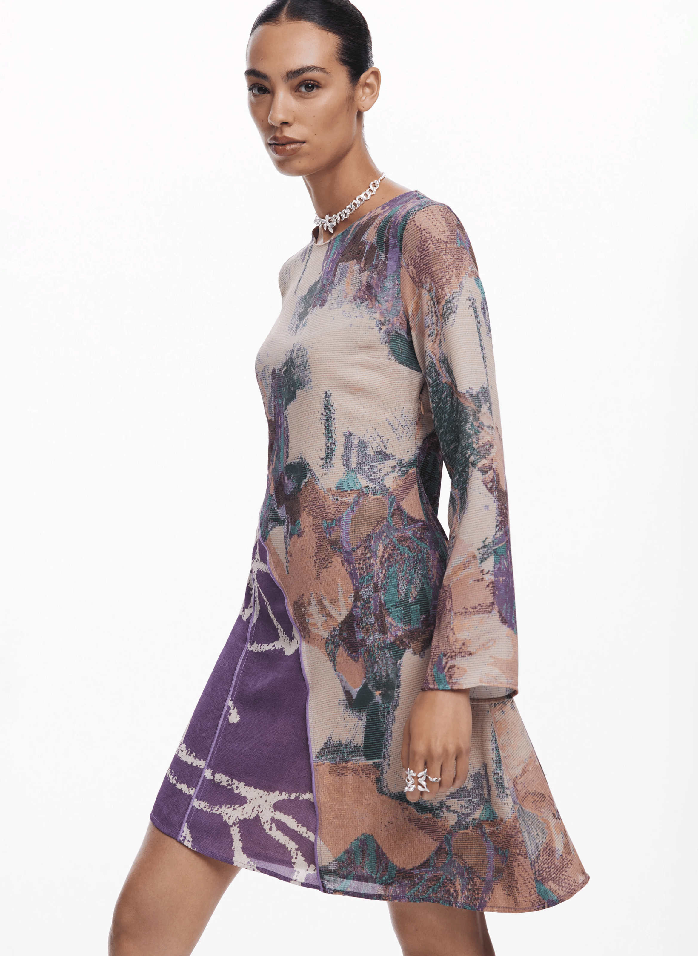 Robe asymétrique imprimée | Marron