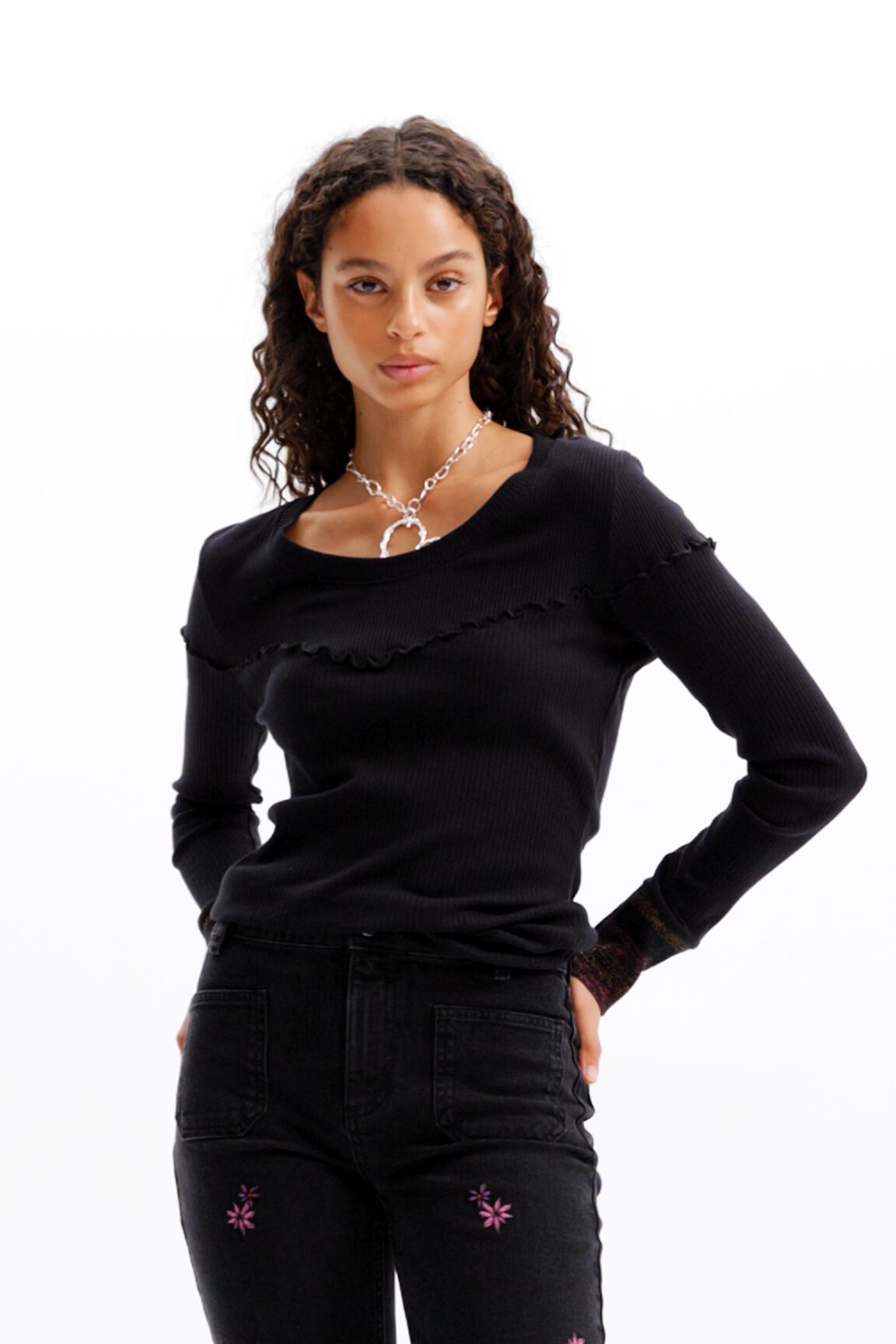T-shirt tissu côtelé texturé
