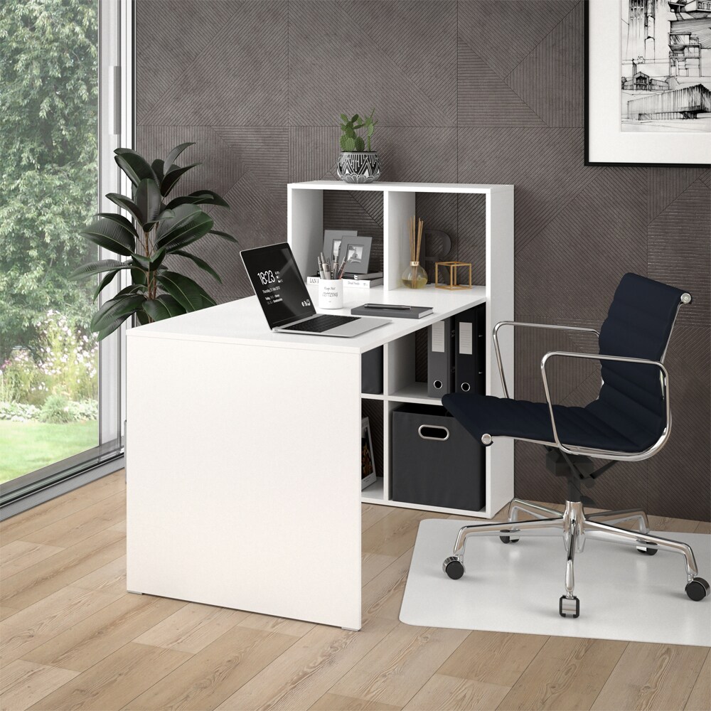 Vicco Schreibtisch Emir weiß Computertisch mit Ablage Regal Raumteiler Bürotisch