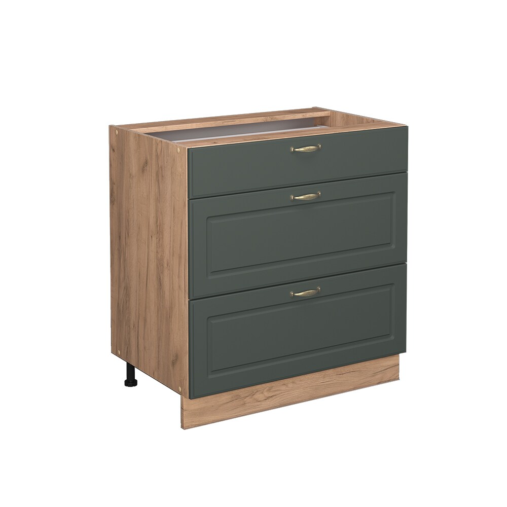 Vicco Schubladenunterschrank Küchenschrank Küchenmöbel Fame-Line Landhaus Eiche Grün 80 cm Gold Küche Einbauküche Drehtür Blende Schublade Küchenunterschrank Küchenzeile