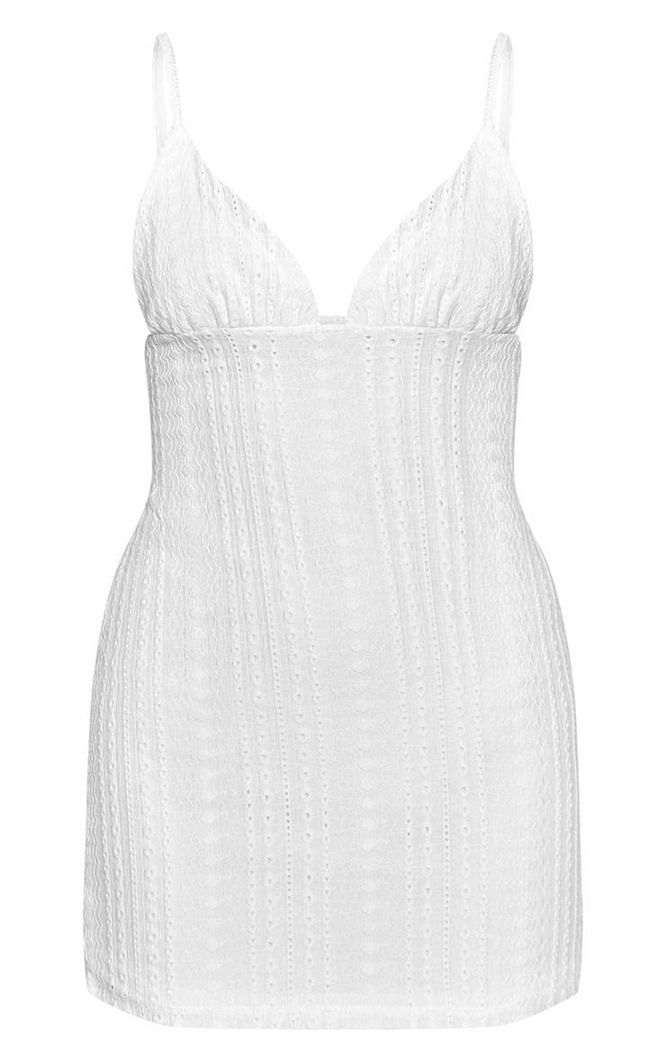 Blanc Robe Moulante Mini Sans Manches Texturée À Fines Bretelles