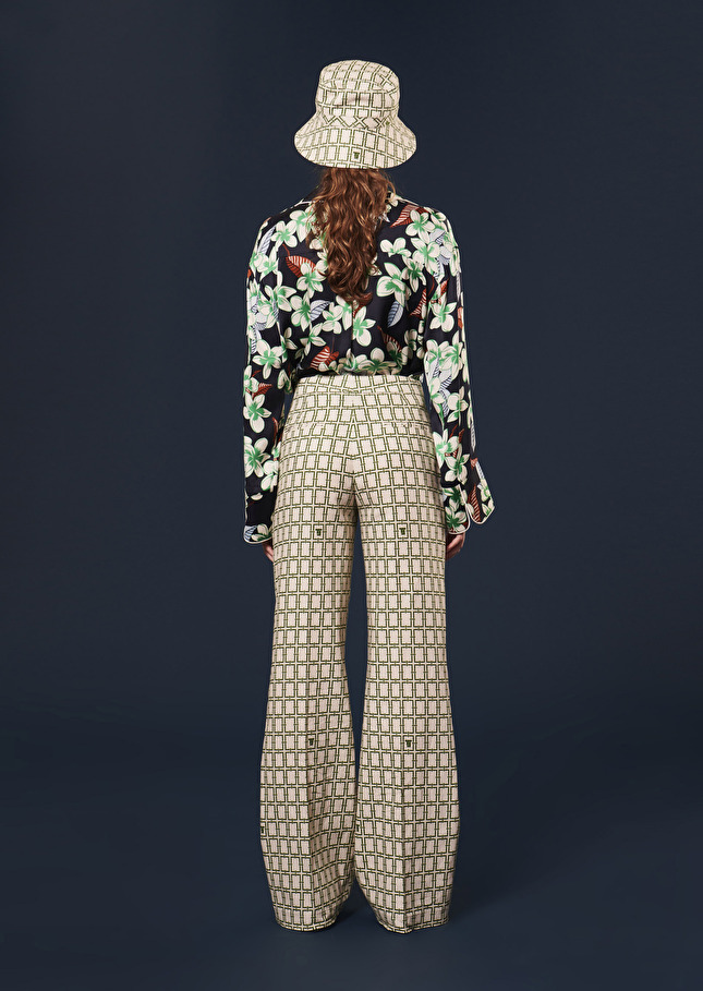 Pantalon Primaveraécru à motif graphique vert