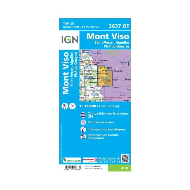 Mont Viso / Saint-Veran Aiguilles / PNR du Queyras - Carte topographique