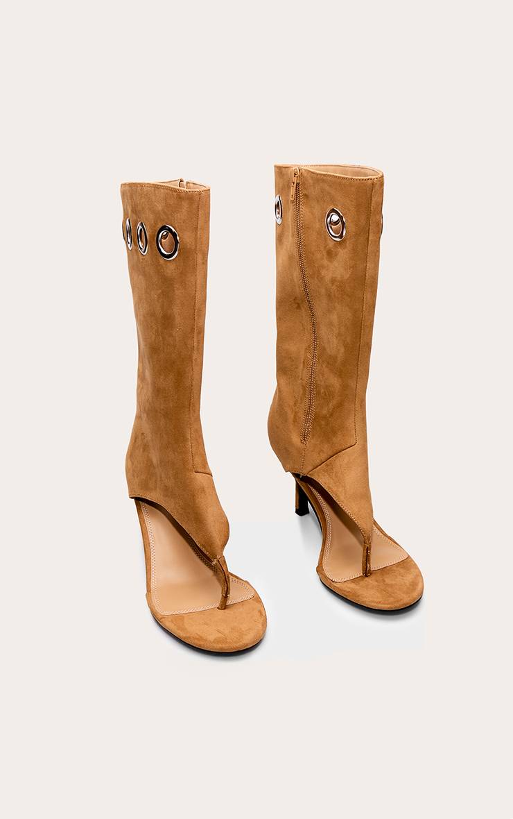 Camel Bottes À Talons En Synthétique Avec Œillets Et Bride Orteil