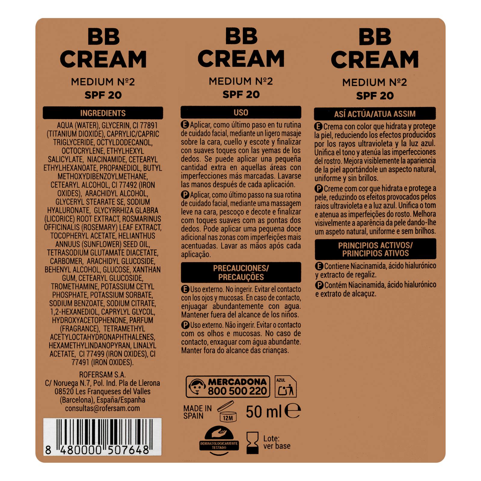 Crème hydratante visage BB crème Deliplus 02 medium SPF 20
