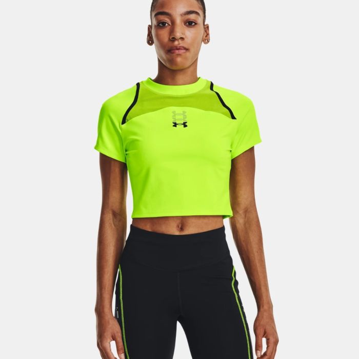 Under Armour Dame T-shirts Run Anywhere Crop SS Gul