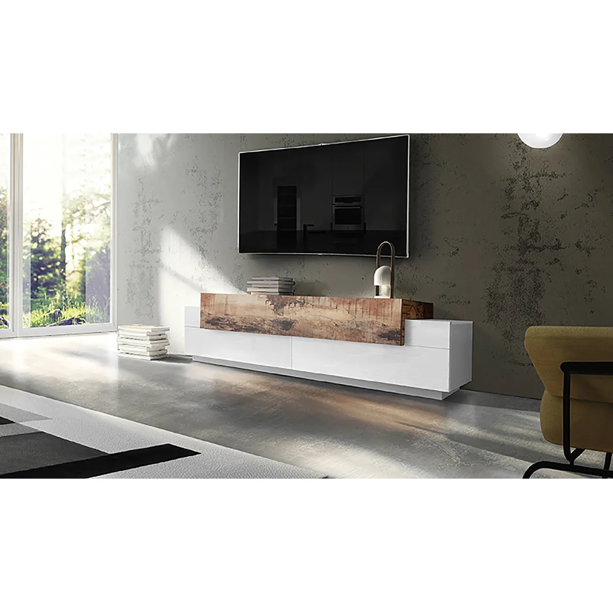 Alter Meuble TV - Blanc brillant/érable