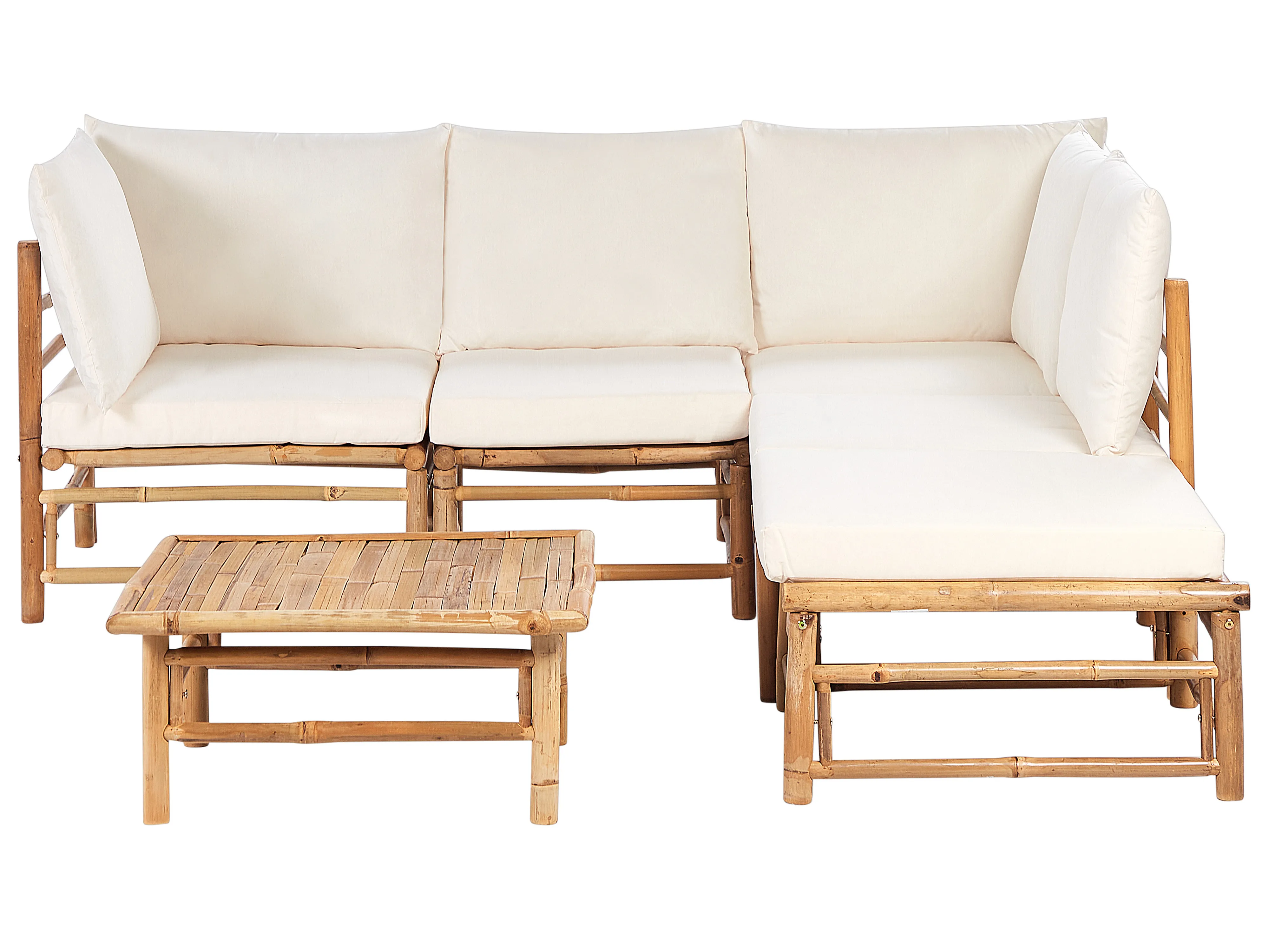 Tuin hoekloungeset met tafel 5-zits CERRETO linkszijdig Bamboehout Gebroken wit