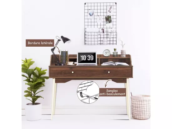 Bureau Moderne avec Tiroir et Étagère, 120 x 50 x 93 CM, Table d'Écriture avec Dispositif Anti-basculement, Café