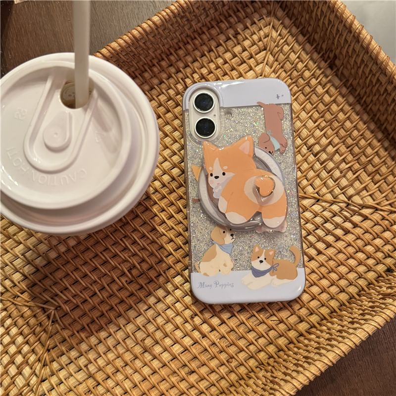 Edgin - Glitter telefoonhoesje met hond - iPhone 16 Pro Max / 16 Pro / 16 Plus / 16 / 15 Pro Max / 15 Pro / 15 Plus / 15 / 14 Pro Max / 14 Pro / 14 Plus / 14 / 13 Pro Max / 13 Pro / 13 / 13 Mini
