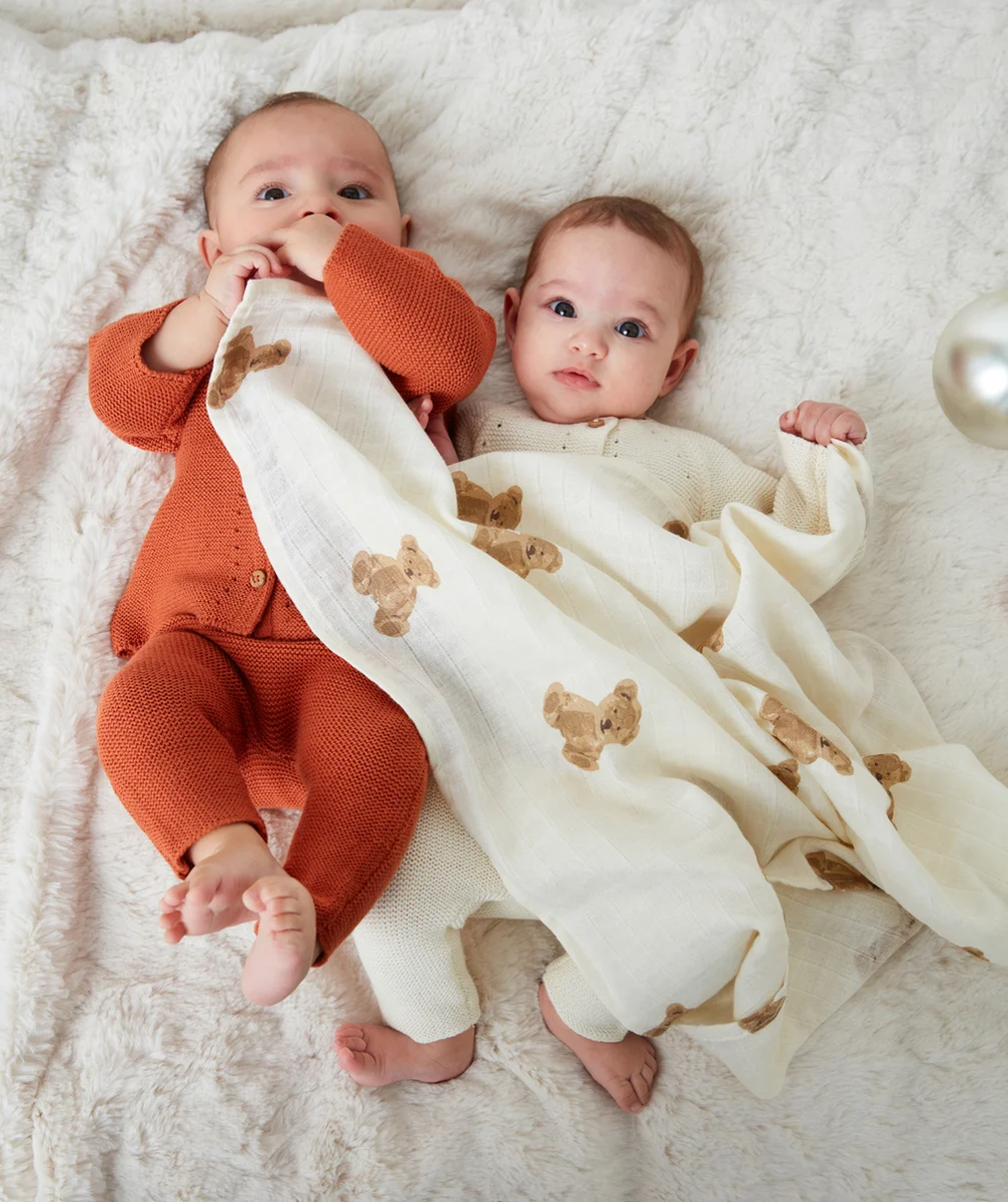 JOLLEINLOT DE 3 LANGES 70x70CM EN GAZE DE COTON IMPRIMÉ OURS