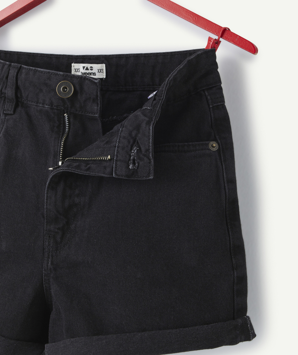 short taille haute fille en denim low impact noir