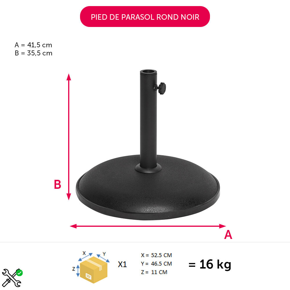 Pied de parasol rond noir