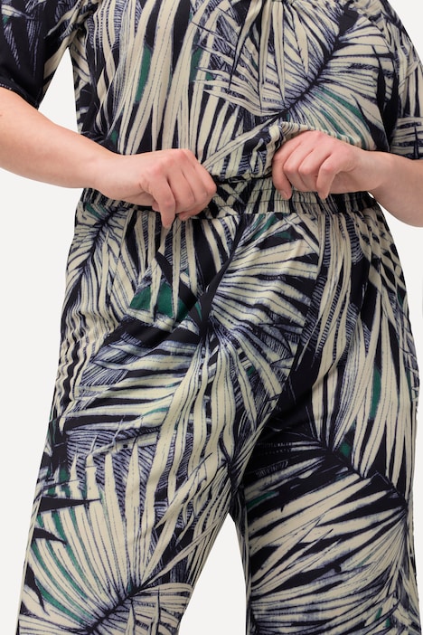 Jersey-Culotte, Palmenblätter, weites Bein, Elastikbund