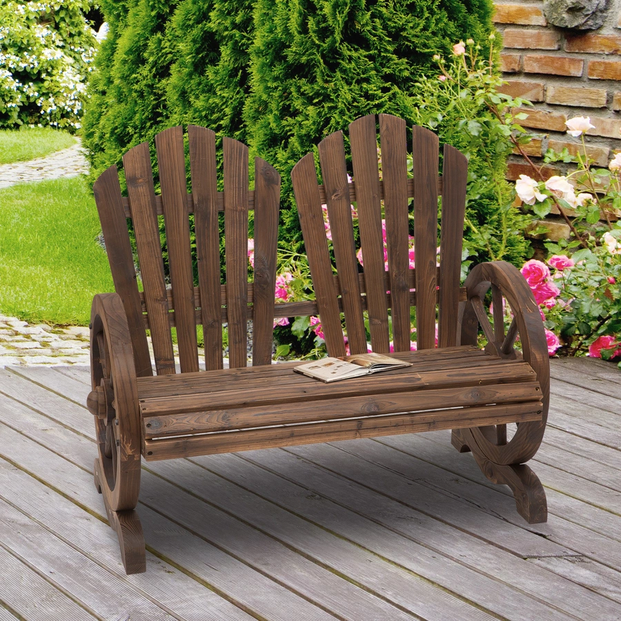 Outsunny Gartenbank im Wagenrad-Design dunkelbraun