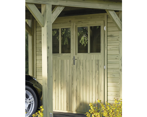 Voorgevel met dubbele deur voor enkele carport 19 mm Karibu 250x200 cm naturel