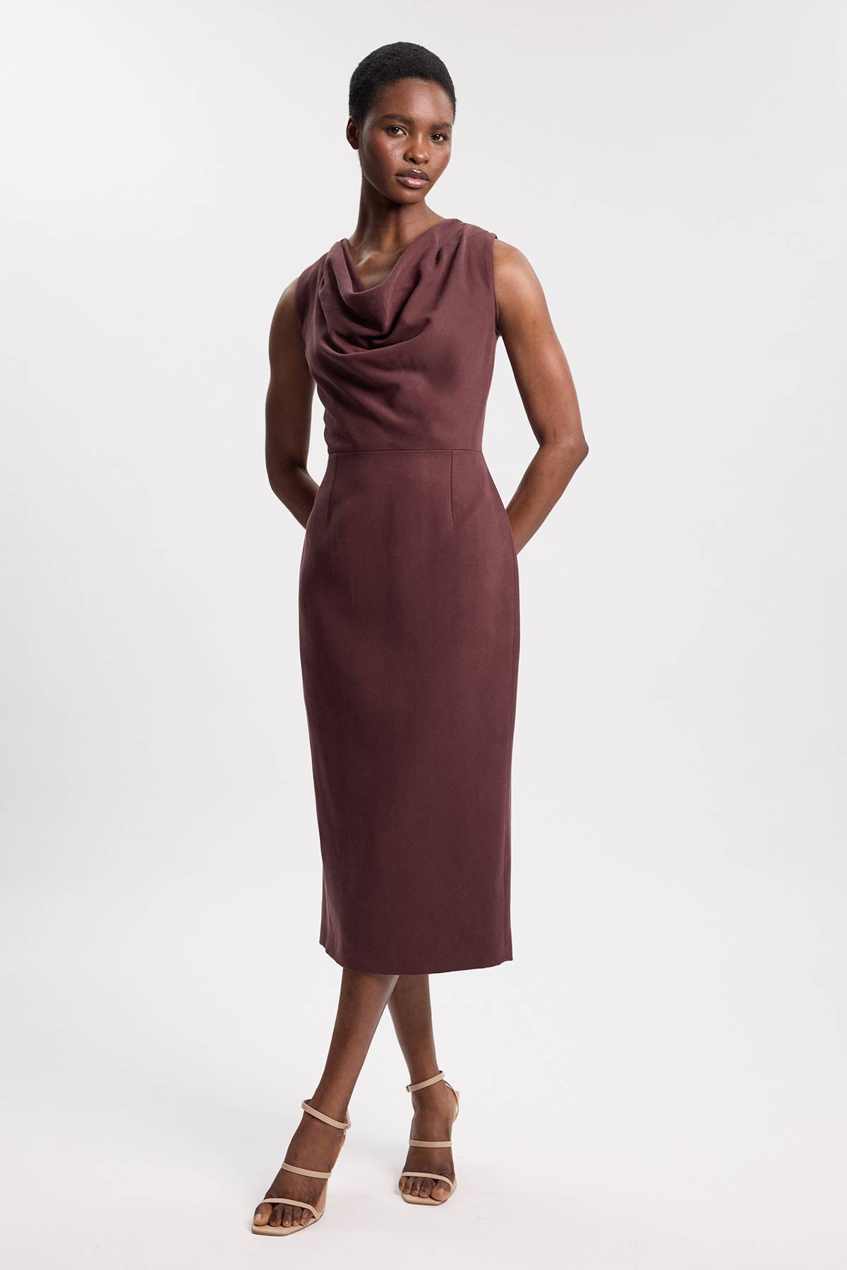 KarenMillen Robe Midi Ajustée En Mélange Tencel Avec Col Drapé