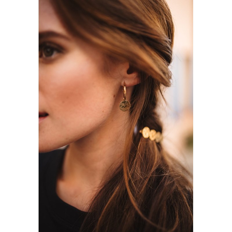 mini boucles d'oreilles créoles ronds martelés doré à l'or fin - HESTIA