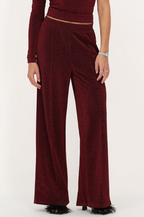Burgundy lurex wide leg broek