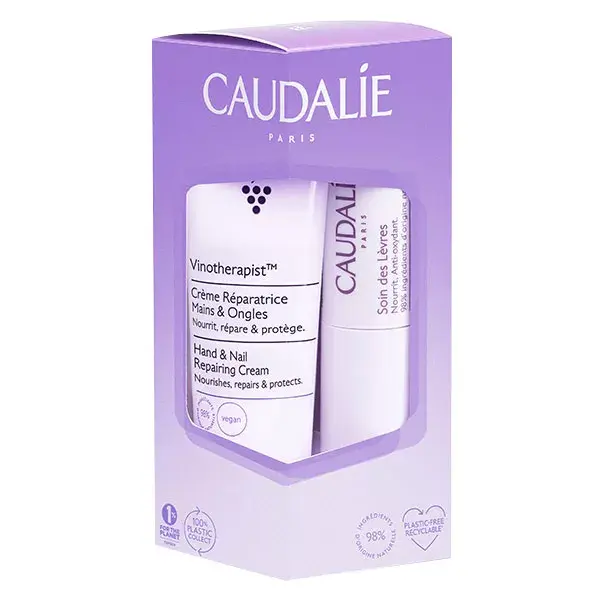 Conjunto de presente Caudalie Vinotherapist: Creme Reparador para Mãos e Unhas 30ml + Tratamento Labial 4,5g