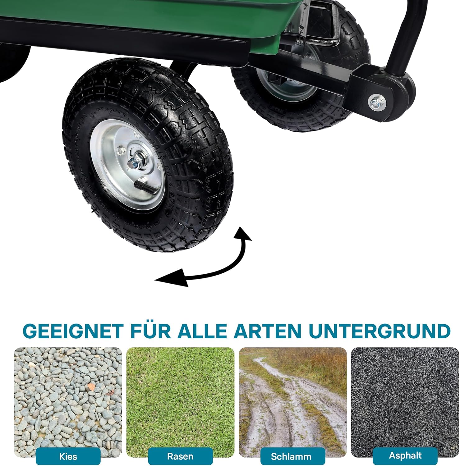 Wiltec Gartenwagen mit Kippfunktion bis 350 kg, Handwagen mit 125 l Volumen, Bollerwagen für Gartenarbeit, Handkarren für u. a. Rasen, Kies, Schlamm