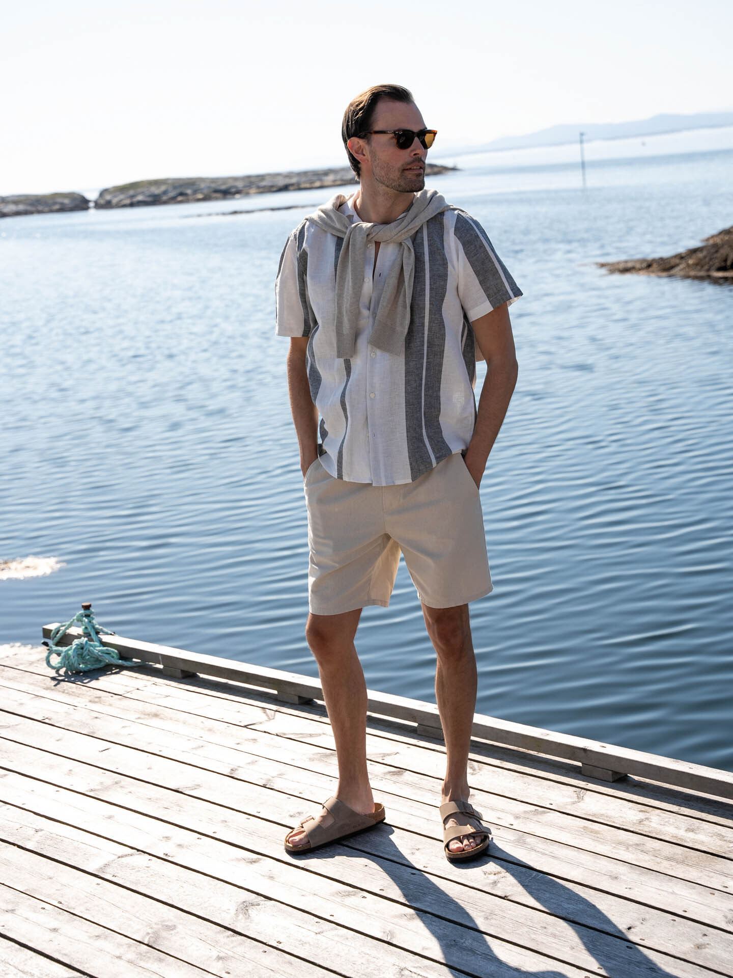 Caiden Short Sleeve Stripe Linen Resort