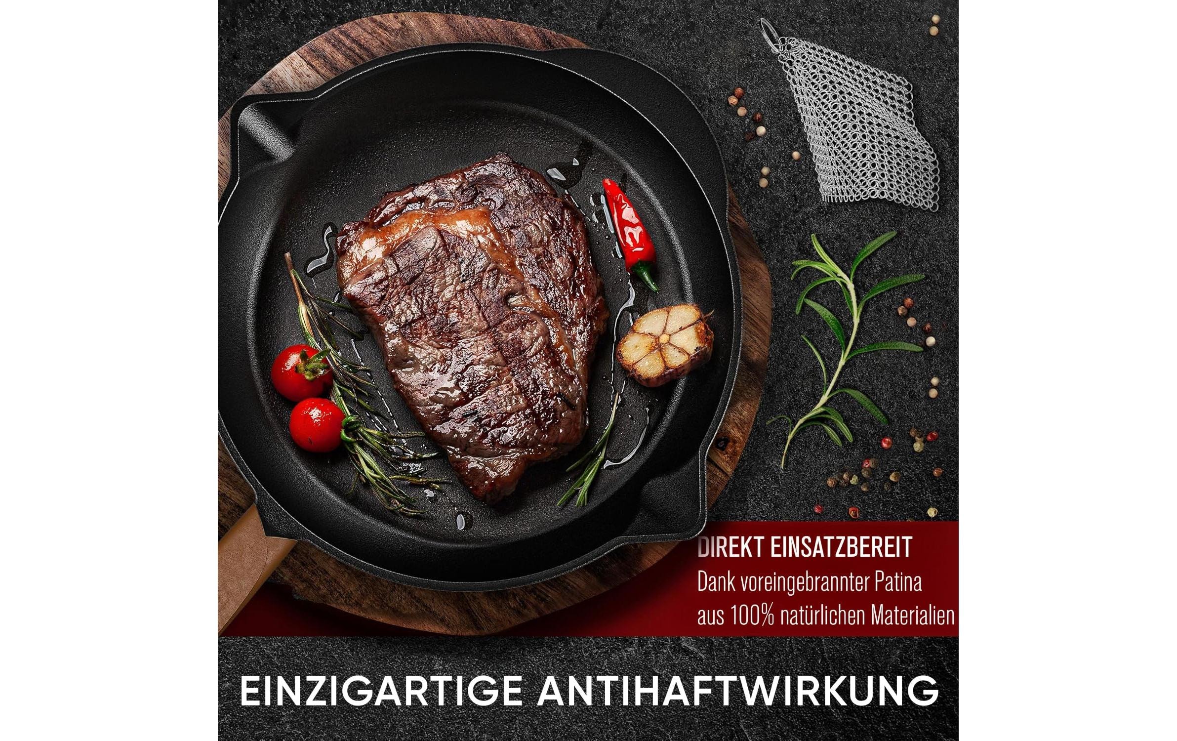 Bratpfanne »Gusskoenig mit Echtleder Griffschutz und Edelstahl Ringreiniger« Gusseisen
