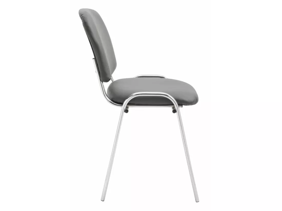Lot de 4 Chaise de conférence - Similicuir & Métal chromé - Gris - Ken