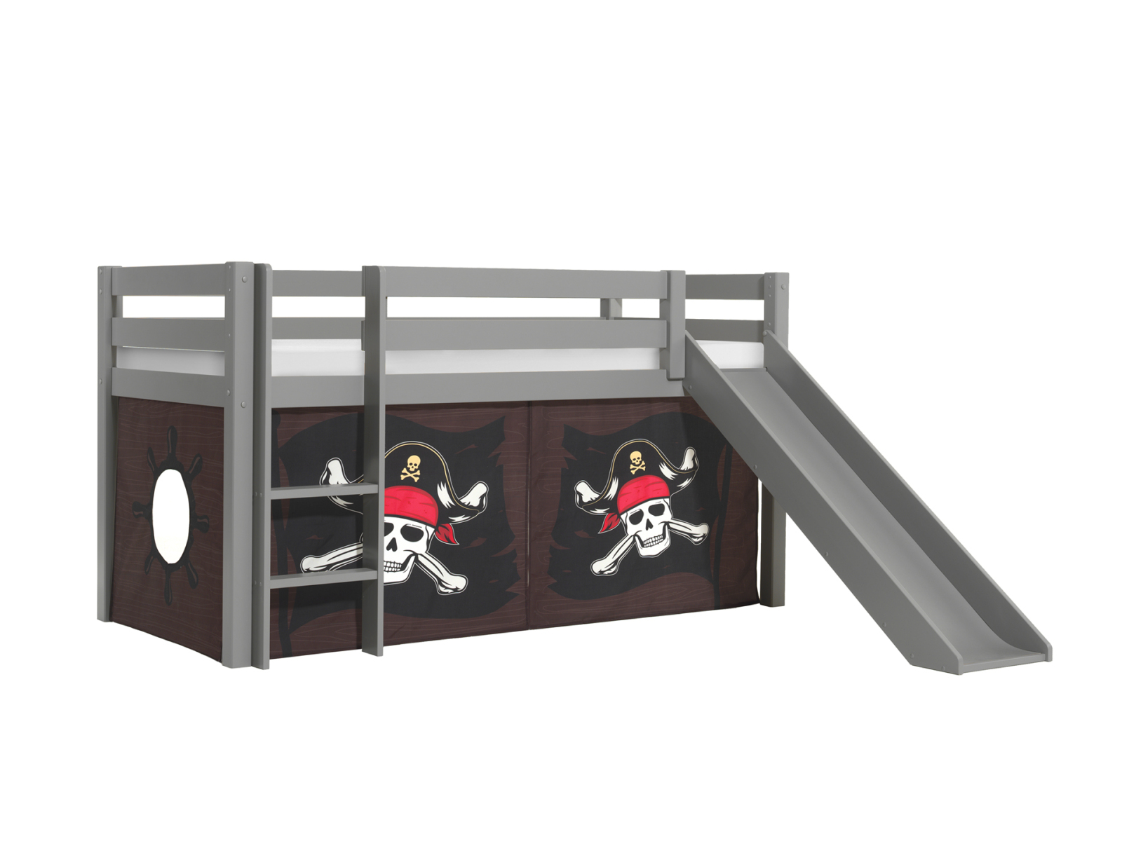 Halbhochbett PINO - Caribian Pirate - Kiefer grau Massivholz - mit Rutsche - 90x200 cm