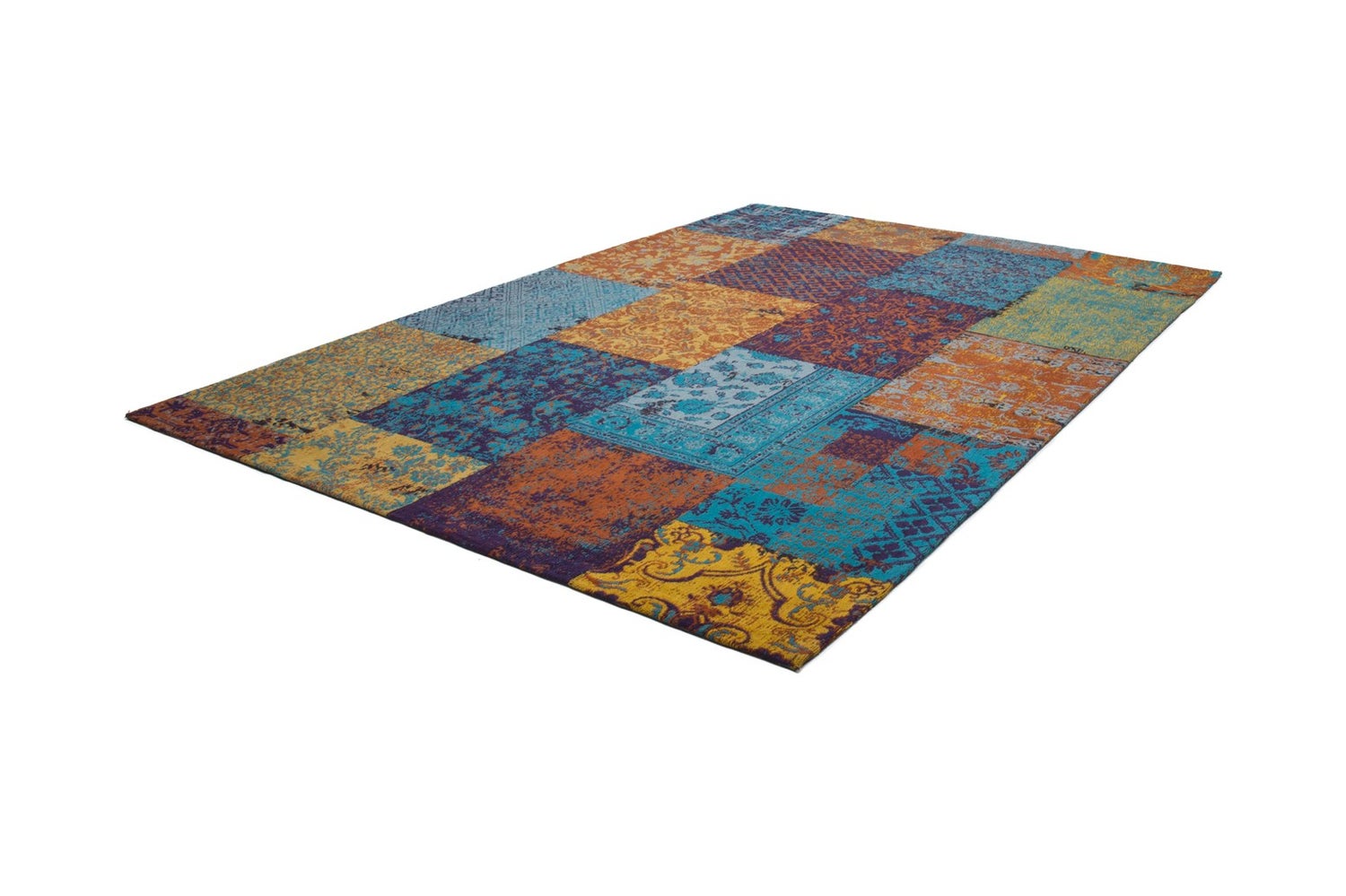 Allura Multi vlakpolig tapijt, katoen, retrodesign, patchworkdesign, handgeweven, jacquard, chenille, 80 x 150 cm