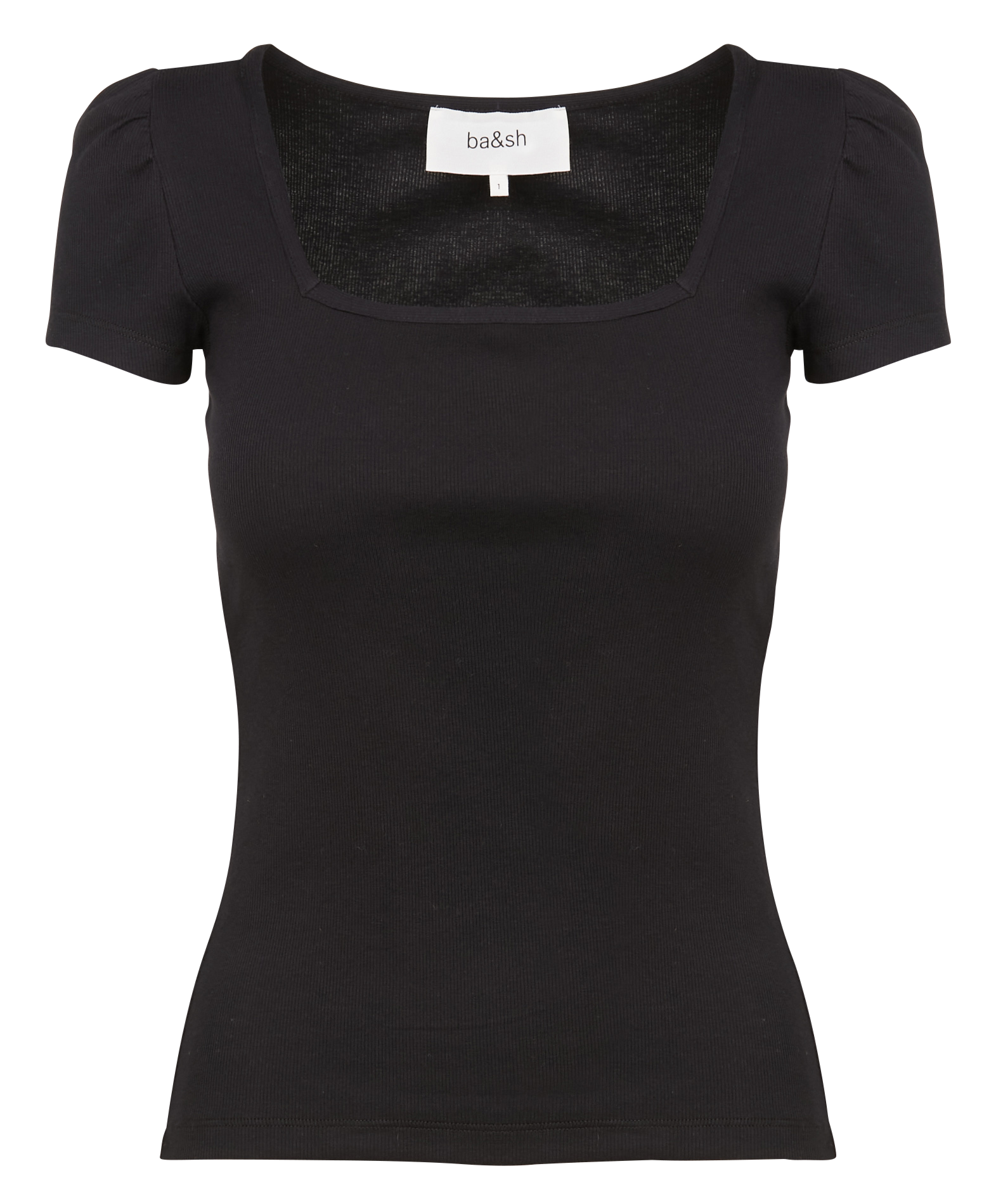 ODELIA - Tee-shirt col carré en coton | Noir