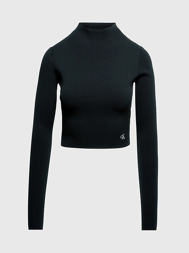 Suéter cropped de malha canelada com modelagem justa