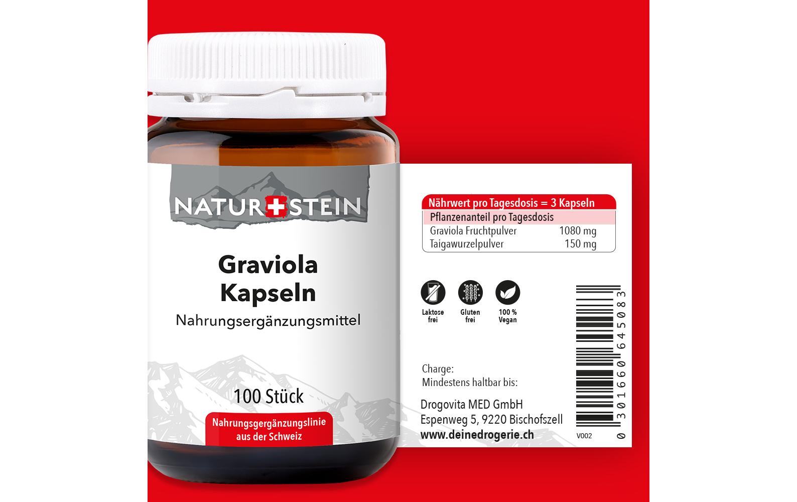 Graviola 100 KapselnVeganes Nahrungsergänzungsmittel mit Graviola Fruchtpulver und Taigawurzelpulver