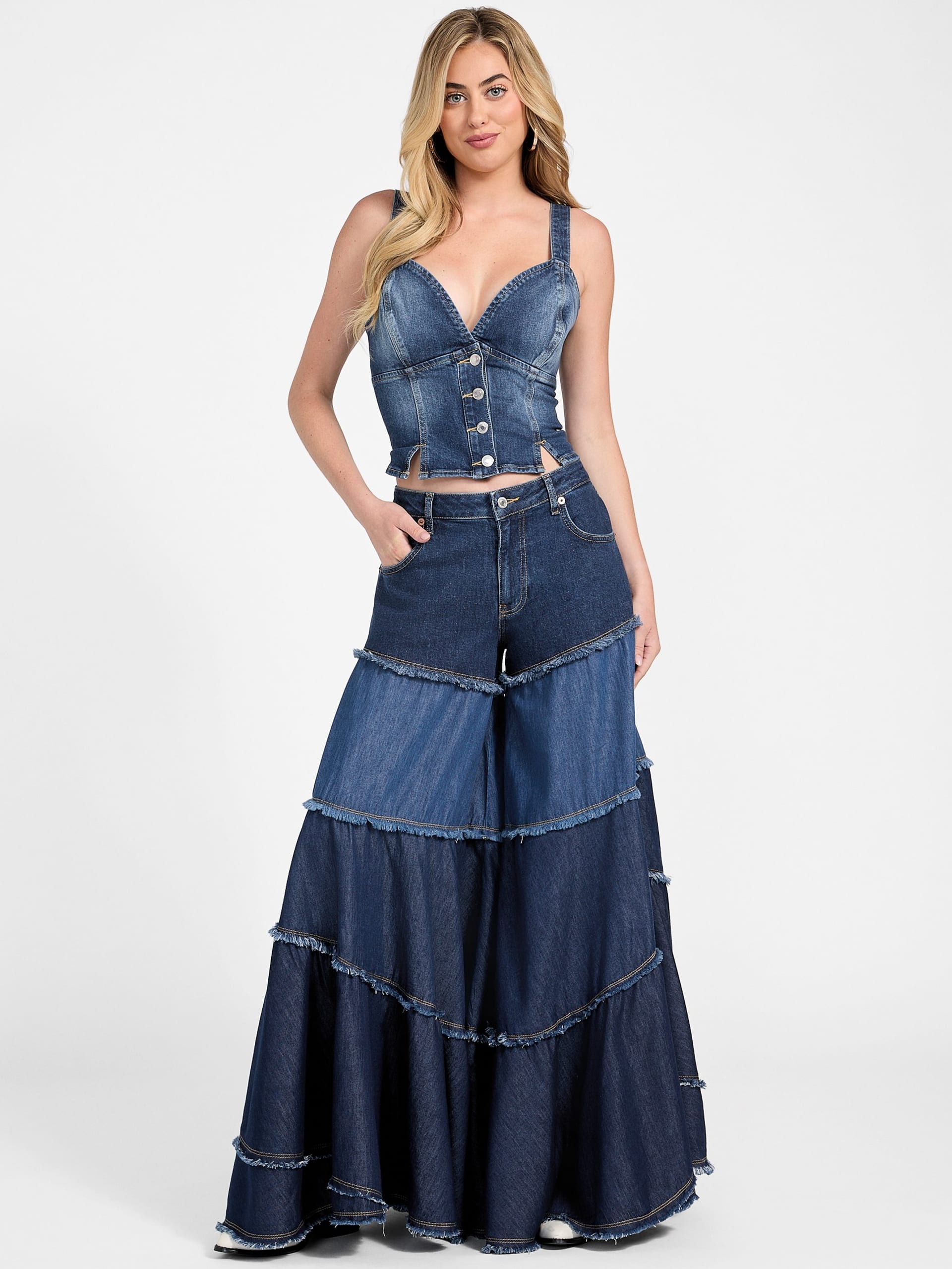 Calça jeans Escape com patchwork em camadas e pernas largas