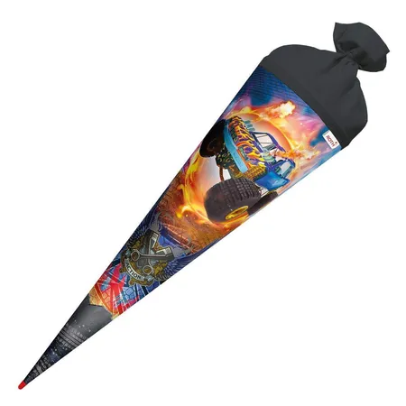 Roth Motiv-Schultüte, Monstertruck Fire, 70cm, rund, Rot(h)-Spitze, Filzverschluss