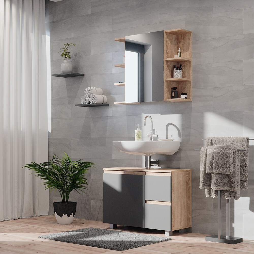 Vicco Waschtischunterschrank Waschbeckenunterschrank Badschrank J-shape Sonoma Anthrazit modern 80x61cm Badezimmer Schrank Badmöbel Schranktür Schrankschublade Aufbewahrung