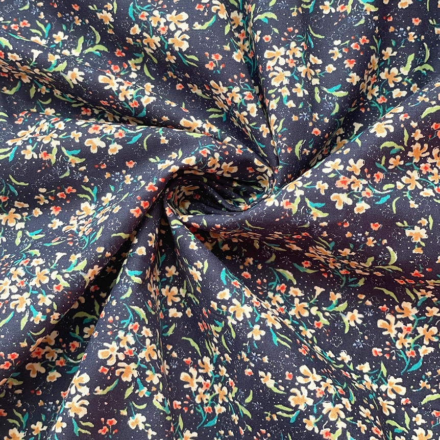 Tissu Coton Au Mètre Ex2483 Mini Bouquet Multicolore Marine