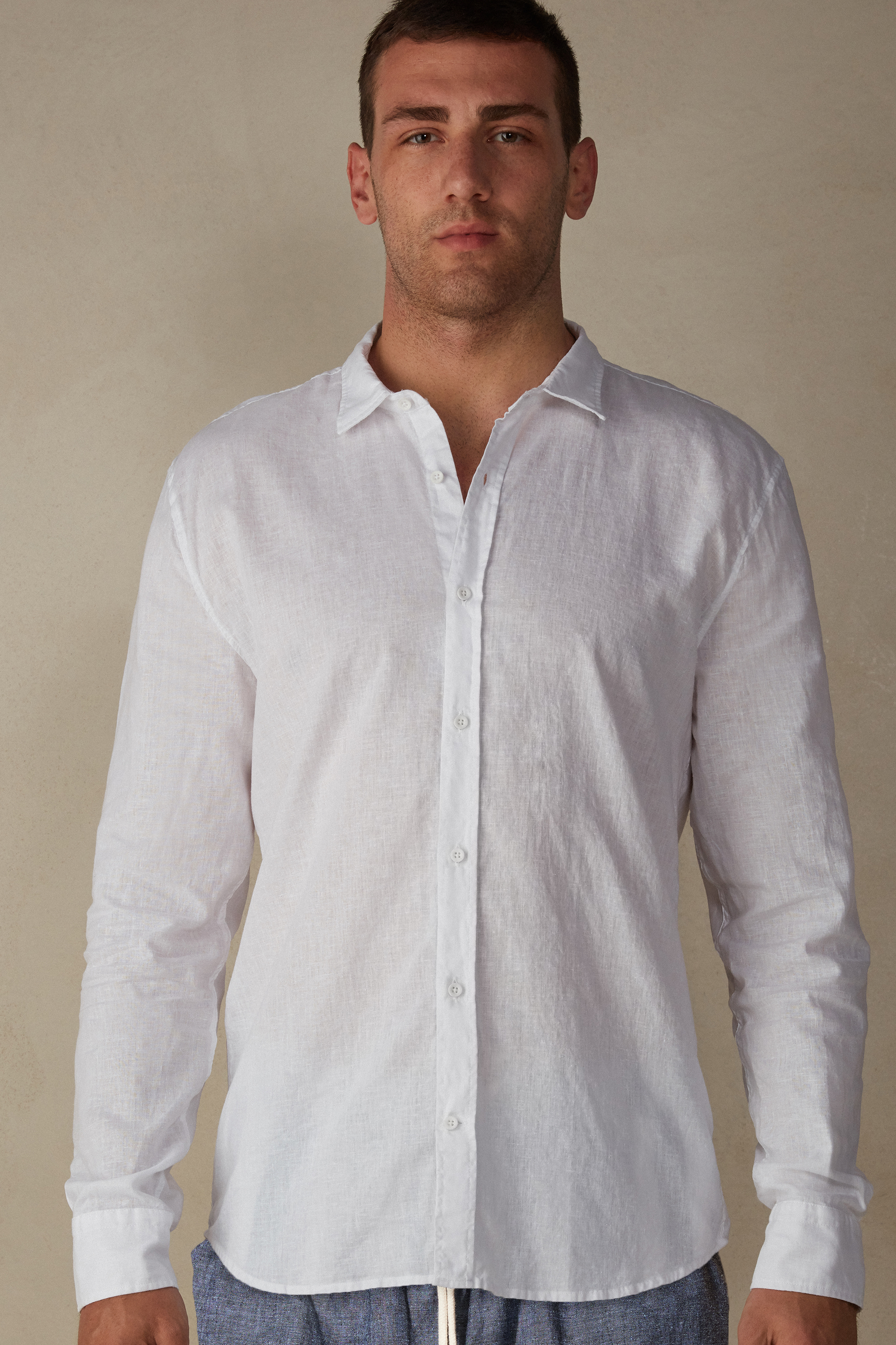 Camisa de linho e algodão