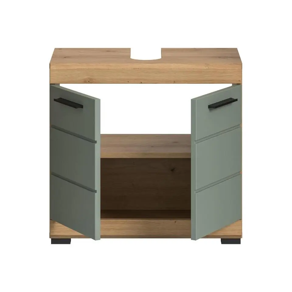 Hioshop Scout wastafel 2 deuren- 2 lades salvie decor- eiken decor