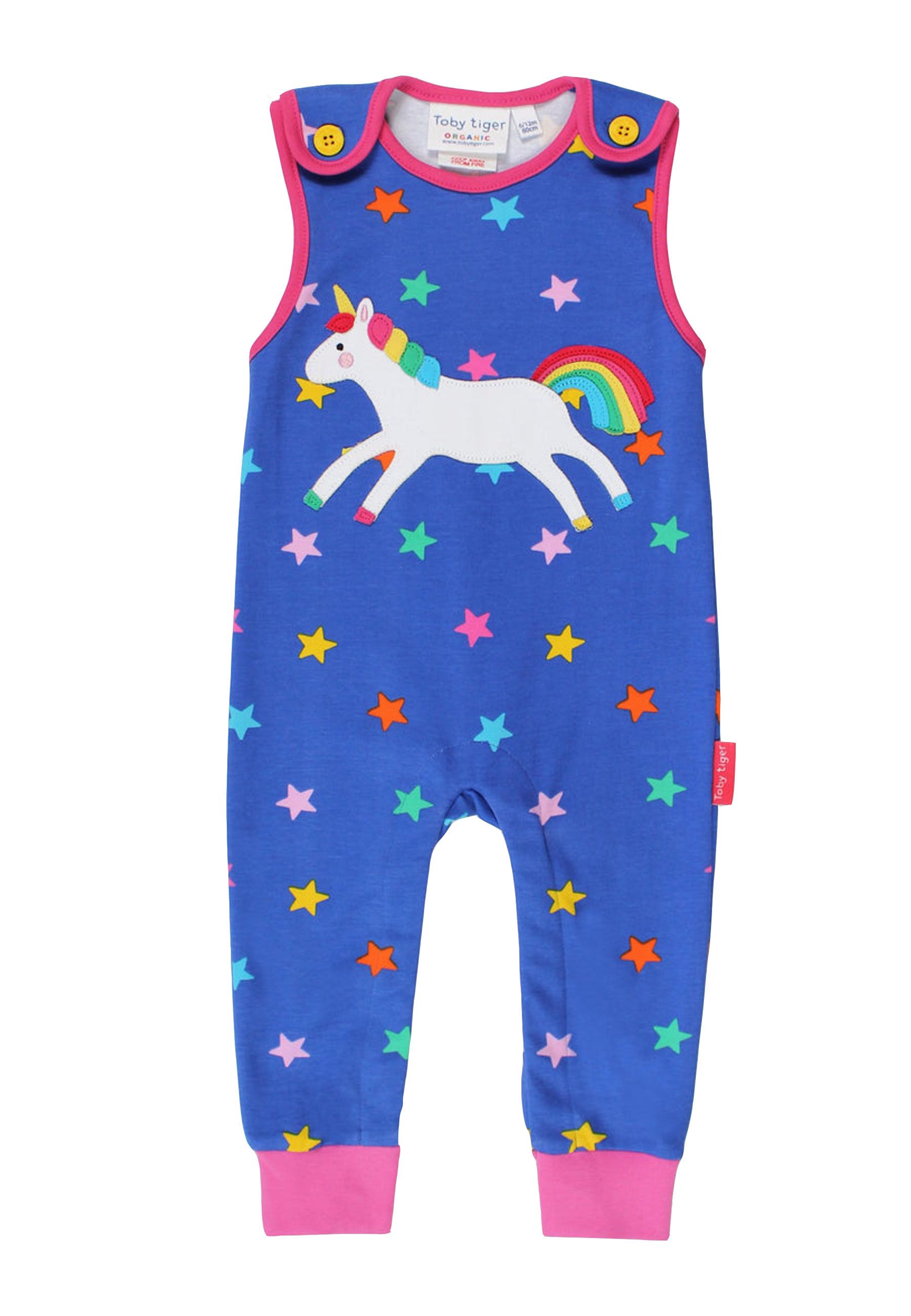 Toby Tiger Strampler, mit Trägern und Einhorn Applikation