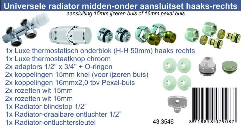 Wiesbaden - Set Onderblok Compleet - Haaks - Chroom - Radiator Aansluiting