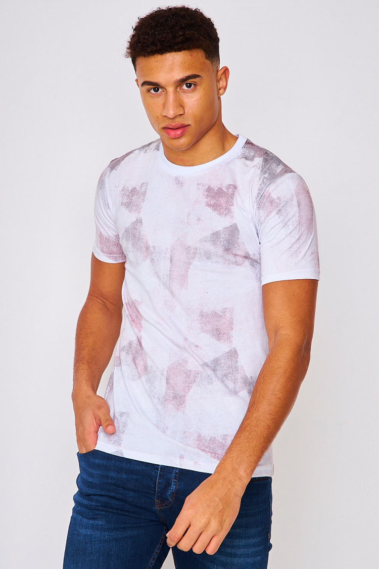 T-shirt blanc imprimé gris