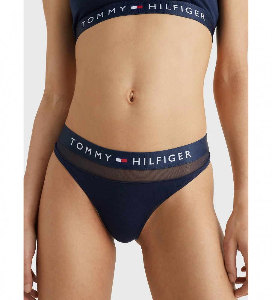 Calcinha fio dental Tommy Hilfiger com detalhe em tela, azul marinho