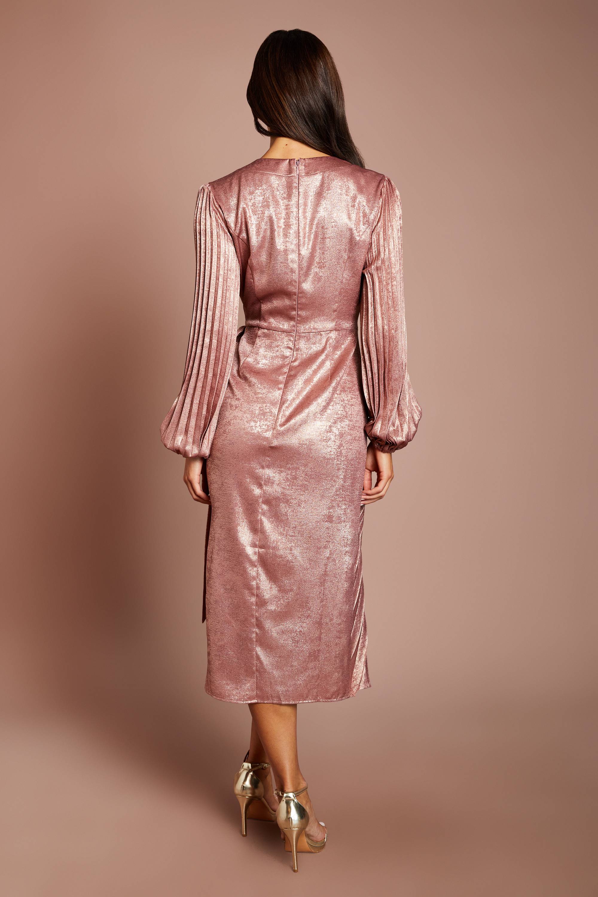 Coast Robe Midi Plissée Métallisée Cache-cœur À Manches Bouffantes Avec Lien