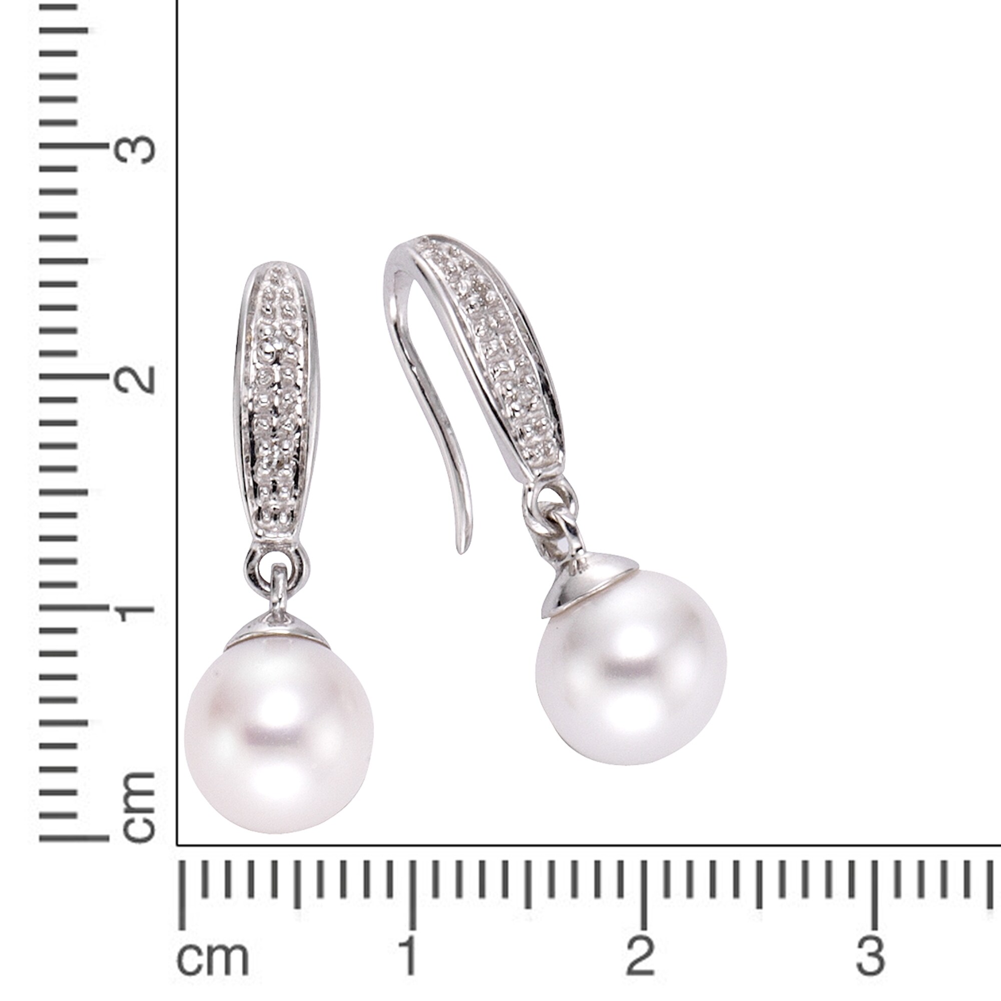 Diamonds by Ellen K. Ohrringe Gold 333 mit weißen Perlen und Diamanten 0,01ct.