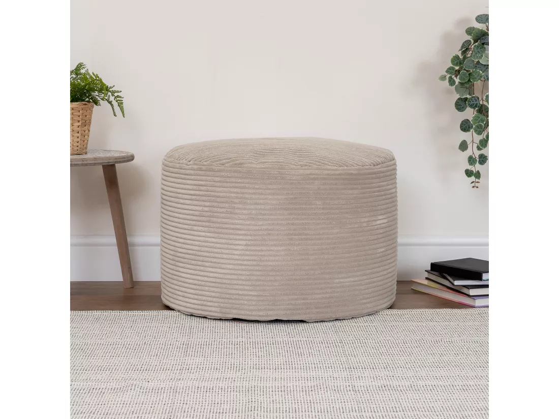 Pouf rond velours côtelé beige - FRANKIE