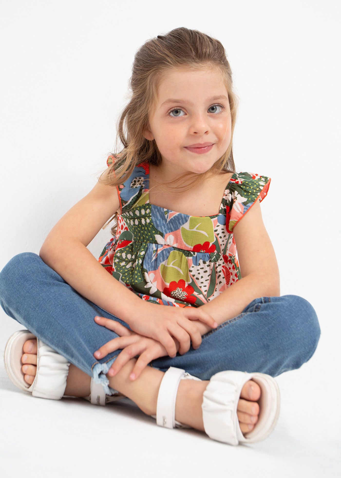 Blusa estampada sem mangas para meninas