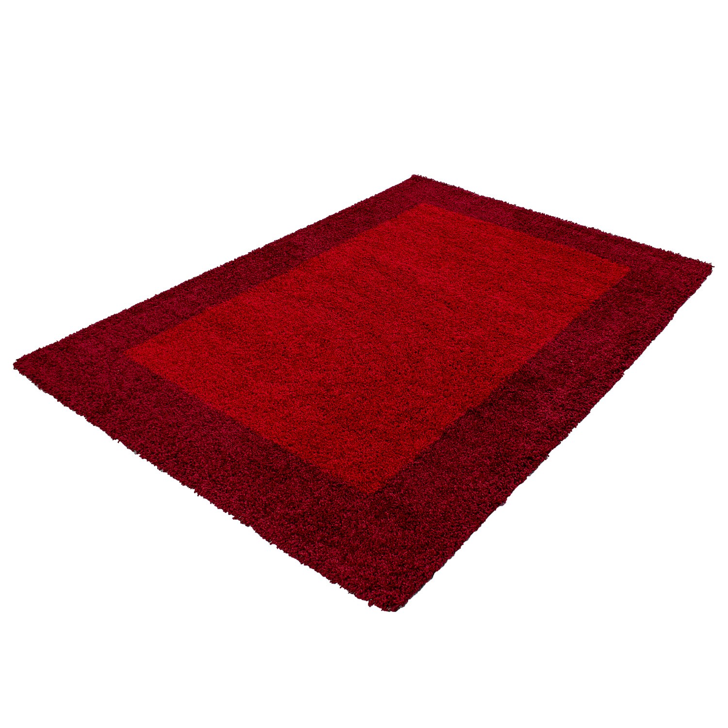 Designer Hochflor Teppich, Langflor Shaggy Teppich 2 farbig Bordüre Muster